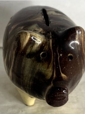 Antique Rustic EnglishStaffordshire Agate Marbled Marbleized PiggyBank Stoneware